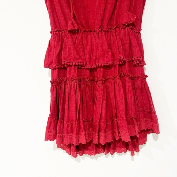 Misa Lillian Rust Orange/Red Tiered Ruffle Blouson Linen Blend Mini Dress Small - Picture 10 of 11
